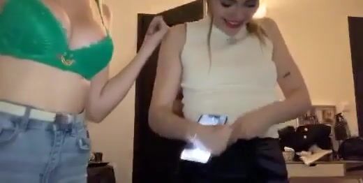 Four very sexy girls show their boobs in live instagram