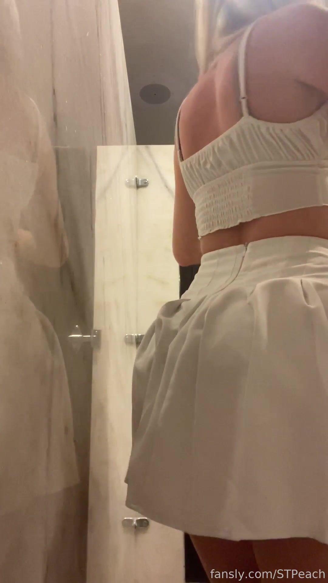 Stpeach Fansly - White skirt in bathroom