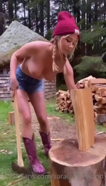 sara jean underwood-Topless chopping wood